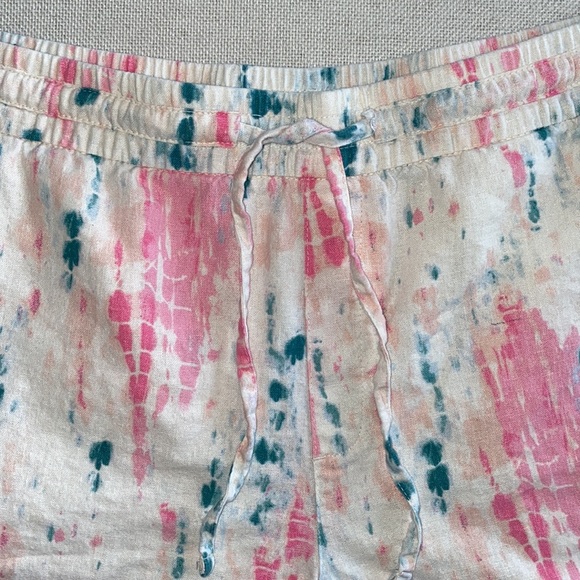 Old Navy High Rise  Drawstring Tie Dye Linen Shorts White Pink & Blue Medium - Picture 3 of 6